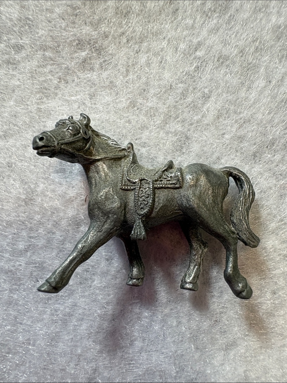 Pewter Gray Horse with Saddle Figurine